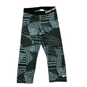 Nike Pro Compression Leggings Womens Size M Blue Black Patchwork Fitted Athletic